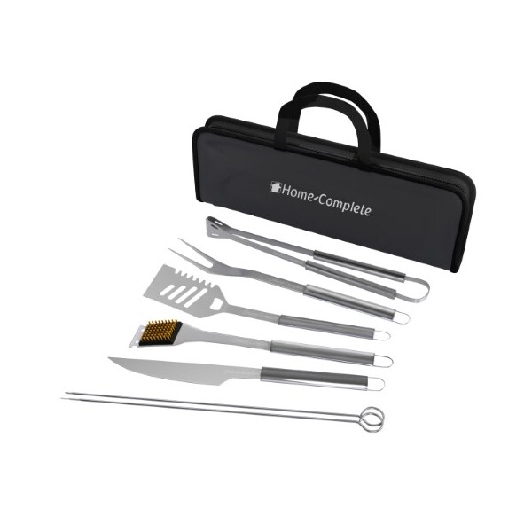 Hastings Home BBQ Grill Tool Stainless Steel Barbecue Grilling Set, 7 Utensils, Spatula, Tongs, Knife with Case - 244022SUZ