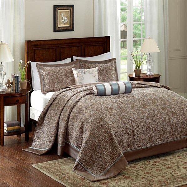 Madison Park Aubrey 5 Piece Jacquard Bedspread Set - Blue, Queen Size - MP13-4338