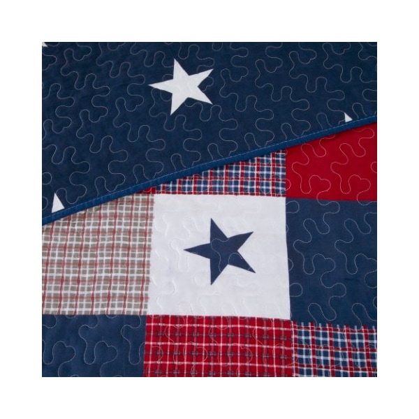 Hastings Home 3-Piece Quilt Set- Americana Patchwork of Stars, Red, White and Blue Plaid- 2 Shams (King) - 952630RYG