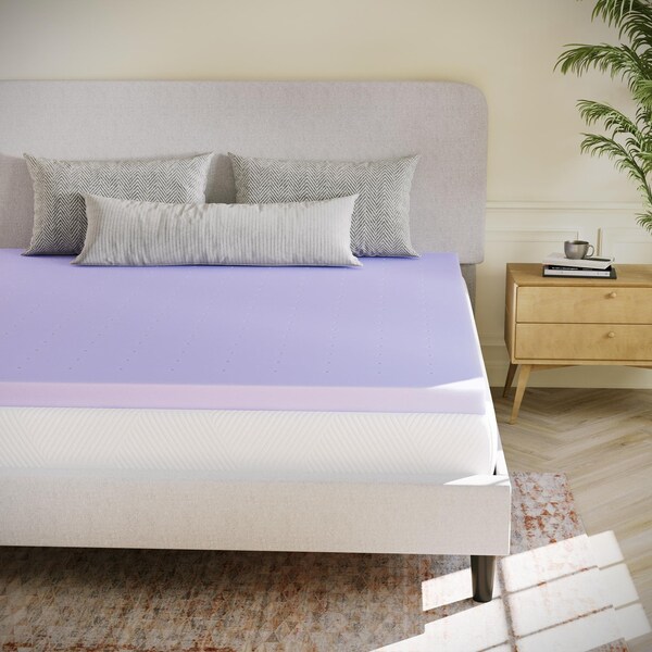 Flash Furniture Capri Comfortable Sleep 3-in Lavender Infused Twin Memory Foam Mattress Topper w/Ventilated Design - HLC-LAV-TWIN-3-GG