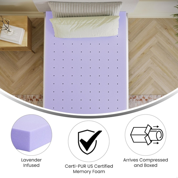 Flash Furniture Capri Comfortable Sleep 3-in Lavender Infused Twin Memory Foam Mattress Topper w/Ventilated Design - HLC-LAV-TWIN-3-GG