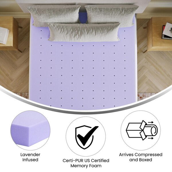 Flash Furniture Capri Comfortable Sleep 3-in Lavender Infused Full Memory Foam Mattress Topper w/Ventilated Design - HLC-LAV-FULL-3-GG