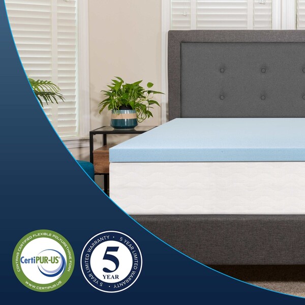 Flash Furniture Capri Comfortable Sleep 2 inch Cooling Gel Mattress Topper with CertiPUR-US Certified Memory Foam - Queen - MR-M35-2-Q-GG