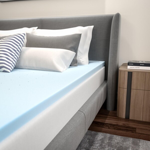 Flash Furniture Capri Comfortable Sleep 2 inch Cooling Gel Mattress Topper with CertiPUR-US Certified Memory Foam - Queen - MR-M35-2-Q-GG