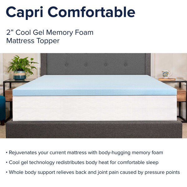 Flash Furniture Capri Comfortable Sleep 2 inch Cooling Gel Mattress Topper with CertiPUR-US Certified Memory Foam - Queen - MR-M35-2-Q-GG
