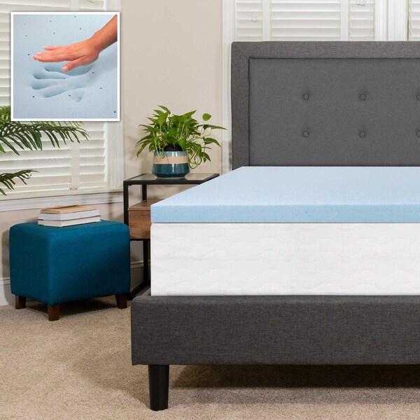Flash Furniture Capri Comfortable Sleep 2 inch Cooling Gel Mattress Topper with CertiPUR-US Certified Memory Foam - Queen - MR-M35-2-Q-GG