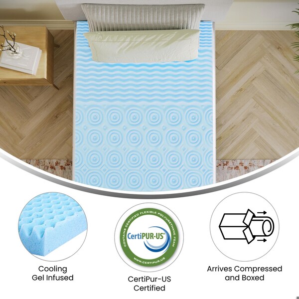 Flash Furniture Capri Comfortable Sleep 2 Inch Cooling Gel Infused 5-Zone Twin Memory Foam Mattress Topper - HLC-5ZONE-TWIN-2-GG