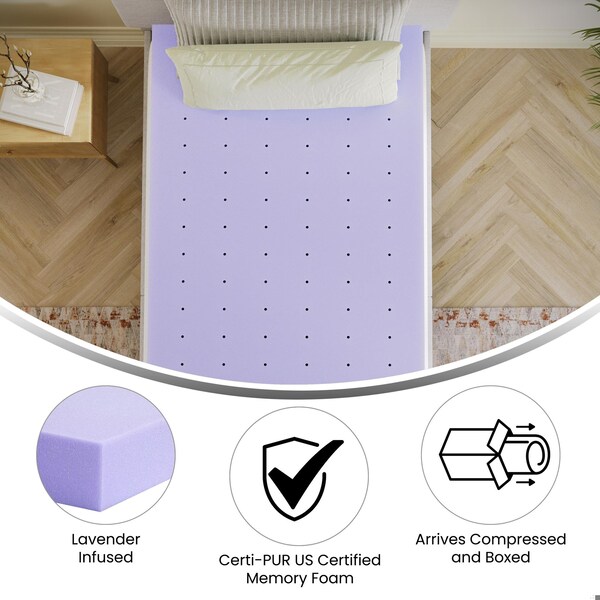 Flash Furniture Capri Comfortable Sleep 3-in Lavender Infused Twin XL Memory Foam Mattress Topper w/Vent. Design - HLC-LAV-TWINXL-3-GG