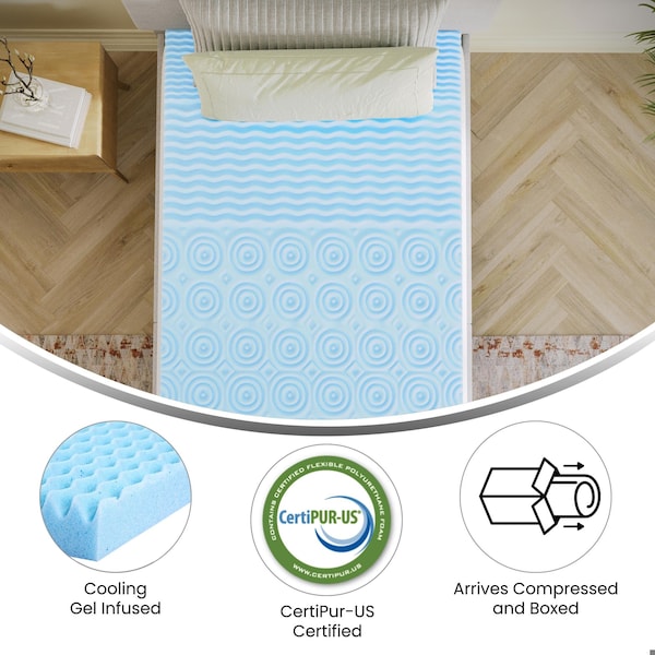 Flash Furniture Capri Comfortable Sleep 2 Inch Cooling Gel Infused 5-Zone Twin XL Memory Foam Mattress Topper - HLC-5ZONE-TWINXL-2-GG