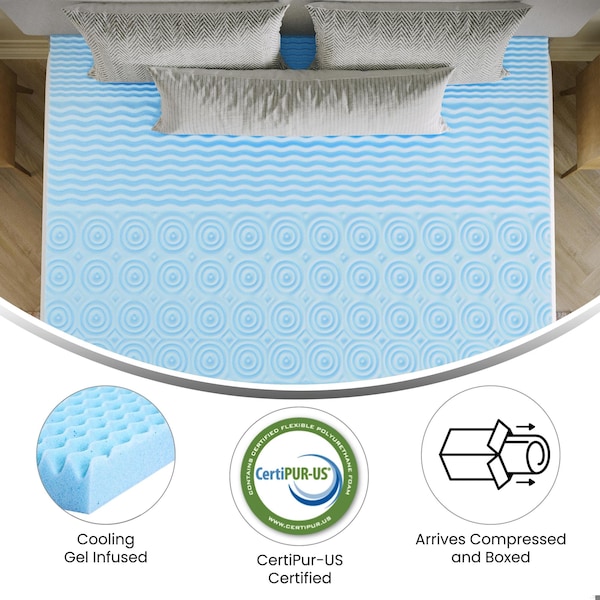 Flash Furniture Capri Comfortable Sleep 2 Inch Cooling Gel Infused 5-Zone King Memory Foam Mattress Topper - HLC-5ZONE-KING-2-GG