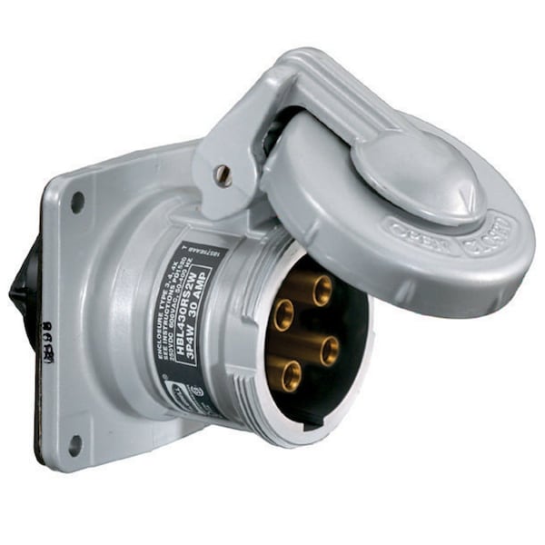 Hubbell Wiring Device-Kellems Heavy Duty Products, Insulgrip Pin and Sleeve Devices, Industrial Grade, Female, Receptacle, 30A 600V AC, 3- Pole 4-Wire Grounding Style 1 and Black - HBL430RS1WR