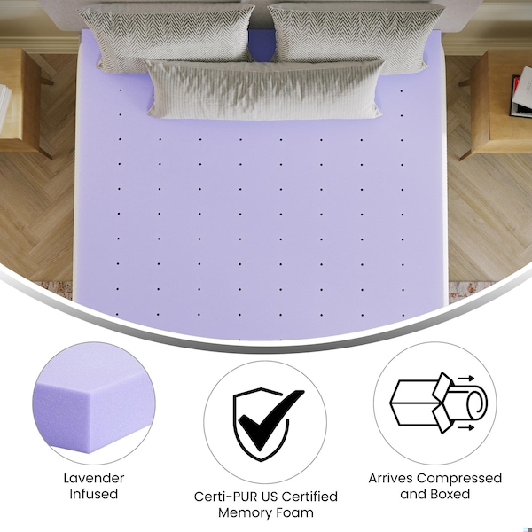 Flash Furniture Capri Comfortable Sleep 3-in Lavender Infused Queen Memory Foam Mattress Topper w/Ventilated Design - HLC-LAV-QUEEN-3-GG