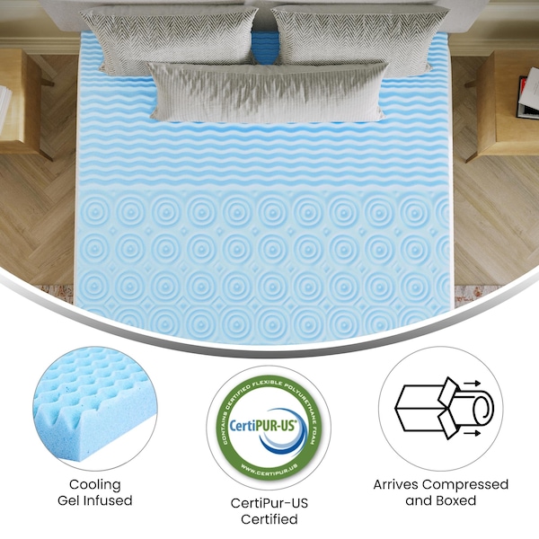 Flash Furniture Capri Comfortable Sleep 2 Inch Cooling Gel Infused 5-Zone Queen Memory Foam Mattress Topper - HLC-5ZONE-QUEEN-2-GG