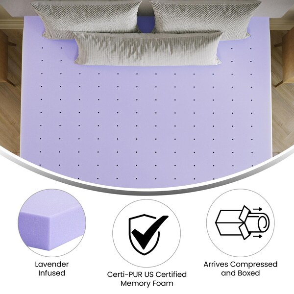 Flash Furniture Capri Comfortable Sleep 3-in Lavender Infused King Memory Foam Mattress Topper w/Ventilated Design - HLC-LAV-KING-3-GG