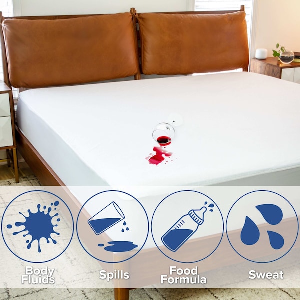 Flash Furniture Capri Comfortable Sleep Premium Fitted 100% Waterproof-Hypoallergenic Vinyl Free Mattress Protector - Breathable Fabric Surface, Queen - RF-MP101-Q-GG