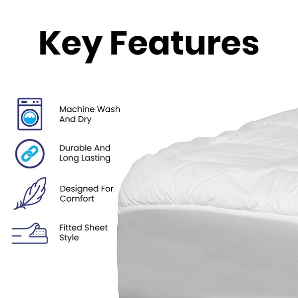 Flash Furniture Capri Comfortable Sleep White Mattress Pad - Deep Pocket - Twin Size - Quilted Cotton Top - Hypoallergenic - Fits 8"-21" Mattresses - RF-REM-09-T-GG