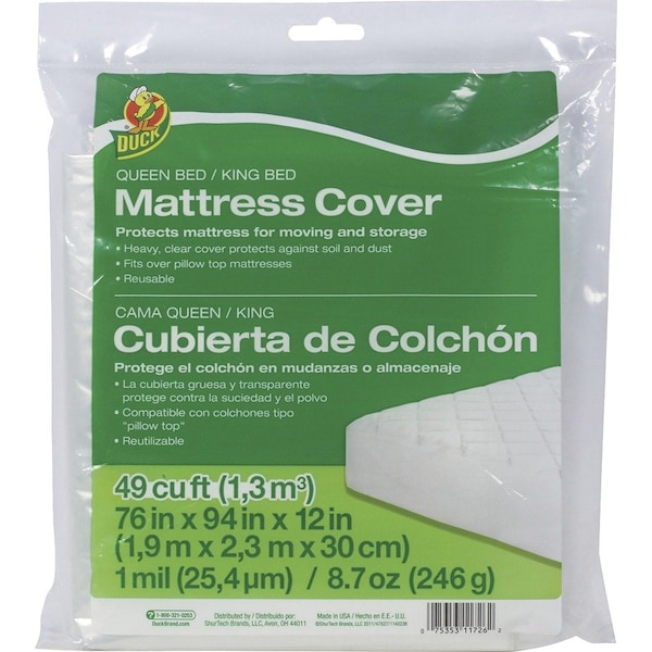 Duck Brand Mattress Cover, Queen/King, 76"Wx94"Lx12"H, Clear - DUC1140236