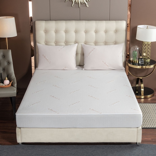 Bibb Home Copper Infused Waterproof Mattress Pad - Cal King - 2458CK