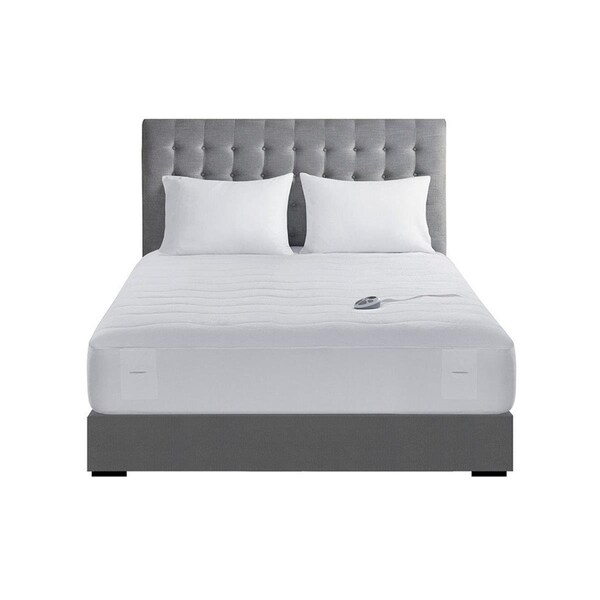 Serta 100 Percent Polyester Plush Top Heated Mattress Pad, White - Queen Size - ST55-0185