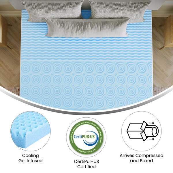 Flash Furniture Capri Comfortable Sleep 2-in Cooling Gel Infused 5-Zone California King Memory Foam Mattress Topper - HLC-5ZONE-CALKING-2-GG