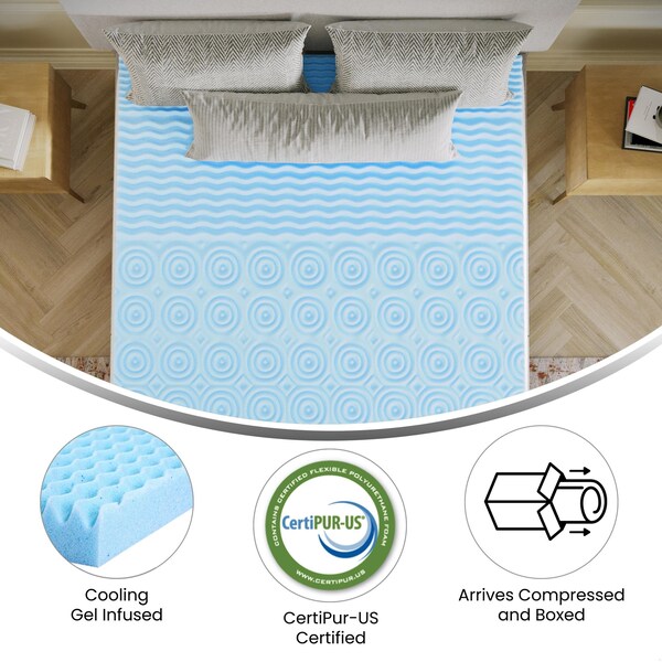 Flash Furniture Capri Comfortable Sleep 2 Inch Cooling Gel Infused 5-Zone Full Memory Foam Mattress Topper - HLC-5ZONE-FULL-2-GG