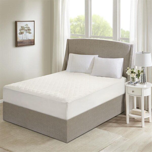 Beautyrest White 100 Percent Cotton Heated Mattress Pad, Queen Size - BR55-0900