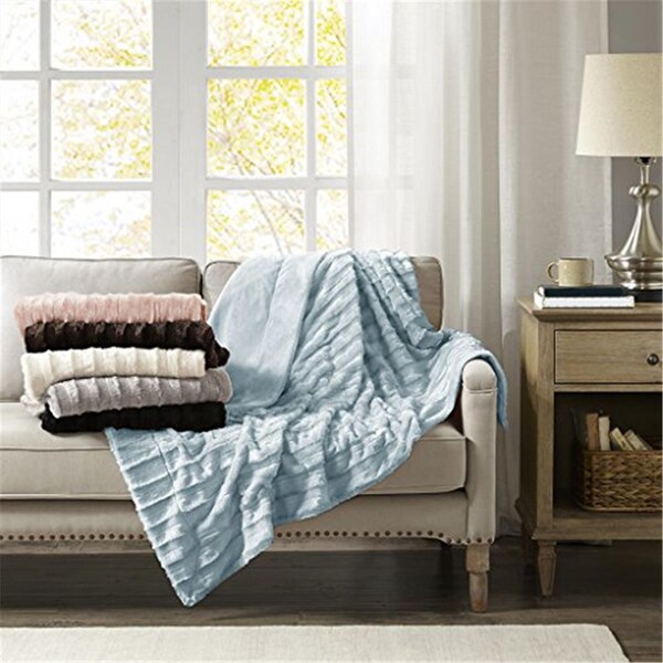Madison Park 50 x 60 in. Long Fur Throw - Aqua - MP50-5784