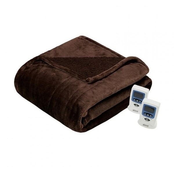 Beautyrest Heated Microlight to Berber Blanket, Chocolate - King - BR54-0388