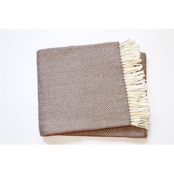 Homeroots Brown & White Dreamy Soft Herringbone Throw Blanket, Taupe - 474032