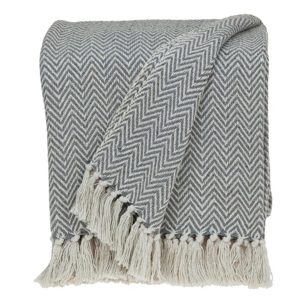 Palacedesigns Handloomed Dark Gray Cotton Throw Blanket with Tassels - PA3671224
