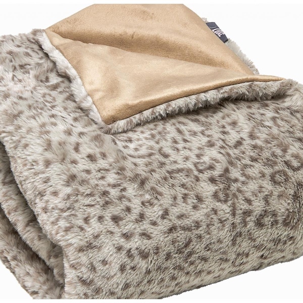 Homeroots Premier Luxury Spotted Taupe & Brown Faux Fur Throw Blanket - 386747