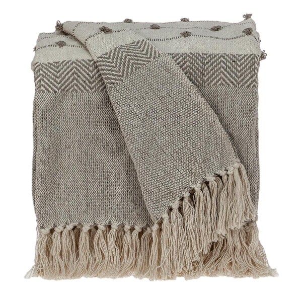 Palacedesigns Tufted Beige Fringed Woven Handloom Throw - PA3671228