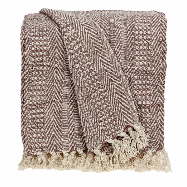 Palacedesigns Pinkish Brown & Beige Woven Herringbone Handloomed Throw - PA3668420