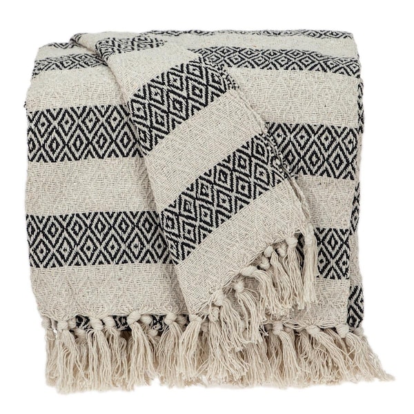 Palacedesigns Black & Beige Diamond Weave Soft Cotton Handloom Throw - PA3684220