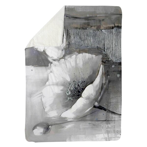 Begin Home Decor 60 x 80 in. Industrial Monochrome Flowers-Sherpa Fleece Blanket - 5545-6080-FL36