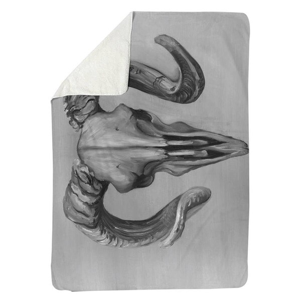 Kd Cuna 60 x 80 in. Greyscale Aries Skull-Sherpa Fleece Blanket - KD2788573