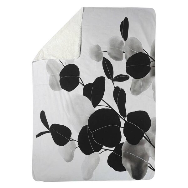 Begin Home Decor 60 x 80 in. Greyscale Branches with Leaves-Sherpa Fleece Blanket - 5545-6080-FL212