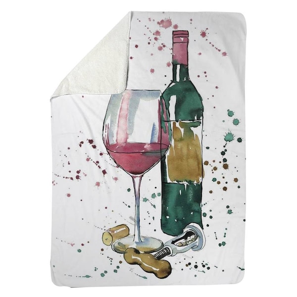 Kd Cuna 60 x 80 in. Bottle of Red Wine-Sherpa Fleece Blanket - KD2786724