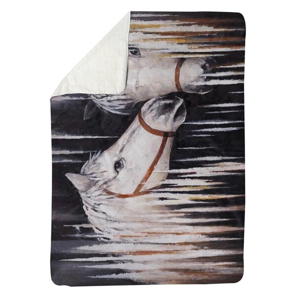 Begin Home Decor 60 x 80 in. Two White Horses Kissing-Sherpa Fleece Blanket - 5545-6080-AN104