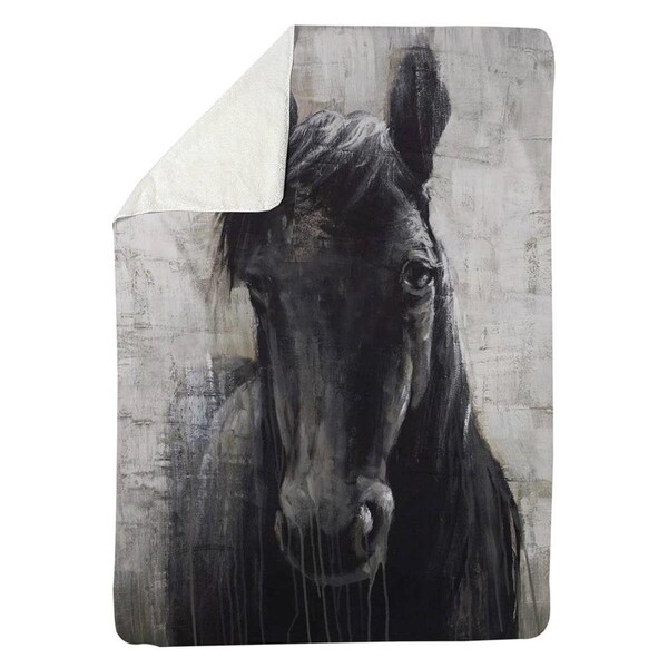 Begin Home Decor 60 x 80 in. Black Horse-Sherpa Fleece Blanket - 5545-6080-AN143