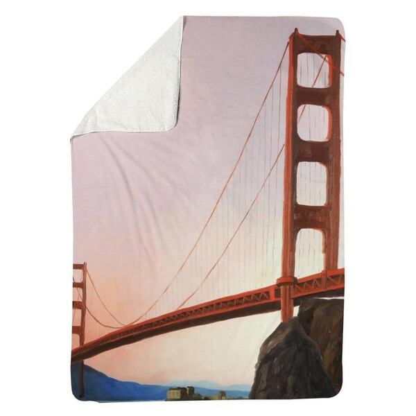 Begin Home Decor 60 x 80 in. Sunset on the Golden Gate Bridge-Sherpa Fleece Blanket - 5545-6080-CI315