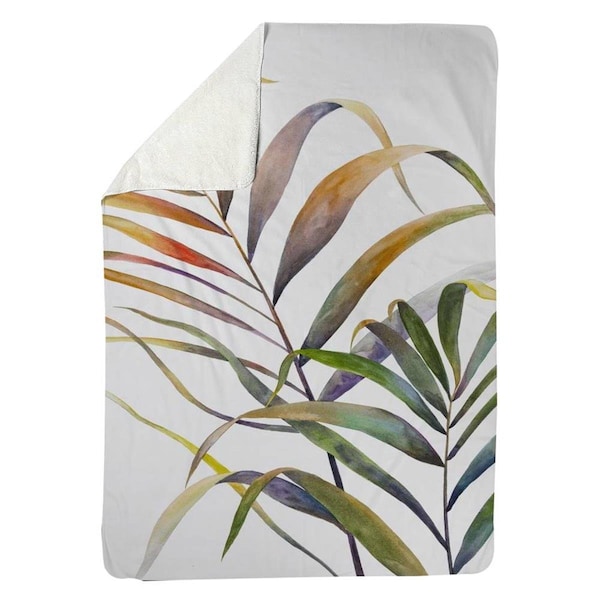 Begin Home Decor 60 x 80 in. Watercolor Tropical Palm Leaves-Sherpa Fleece Blanket - 5545-6080-FL132