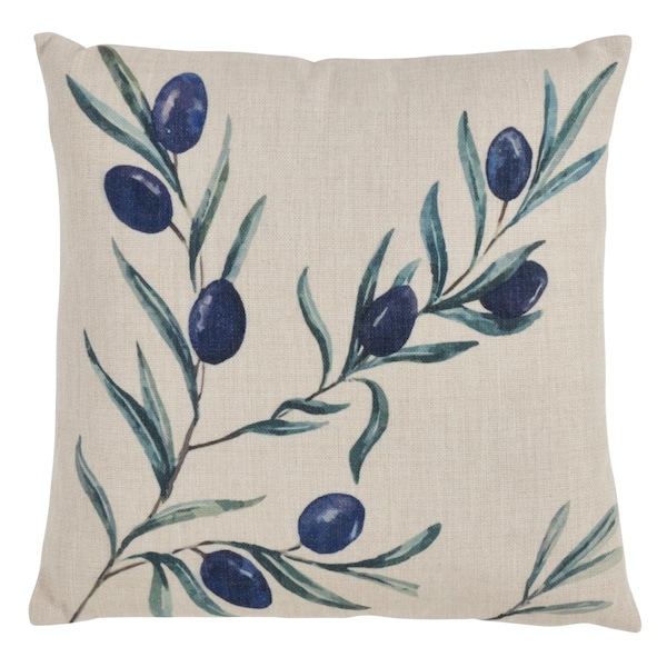 Rlm Distribution SARO  18 in. Square Olive Branch Print Throw Pillow - Natural - HO3749512