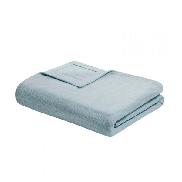 Madison Park Freshspun Basketweave Cotton Blanket, Blue - Twin - BL51N-0851