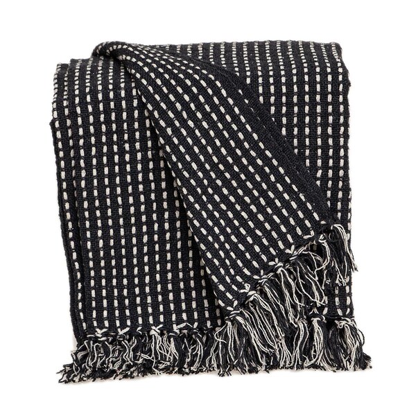 Homeroots Black & White Handloom Woven Throw Blanket - 476209