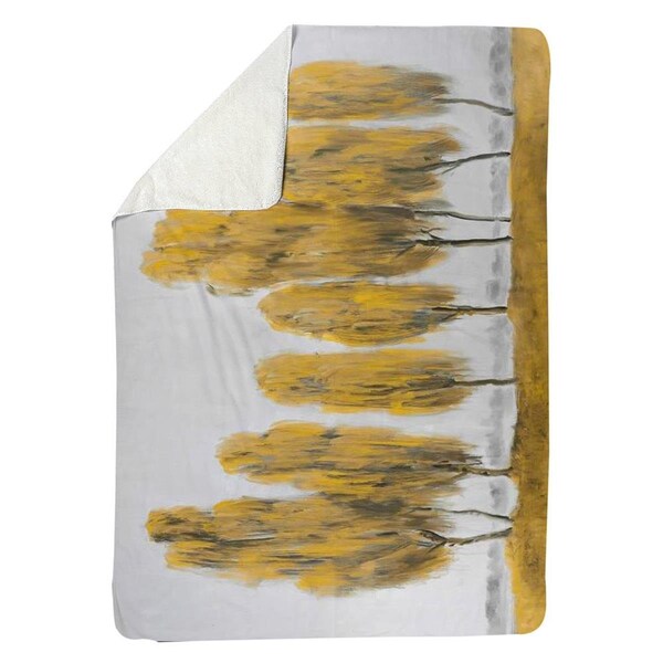 Kd Cuna 60 x 80 in. Seven Abstract Yellow Trees-Sherpa Fleece Blanket - KD2789795