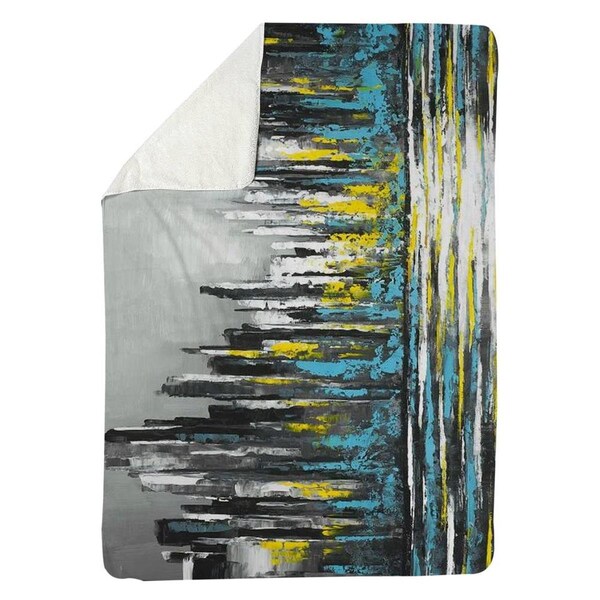 Begin Home Decor 60 x 80 in. Abstract Blue Skyline-Sherpa Fleece Blanket - 5545-6080-CI335