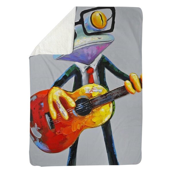 Kd Cuna 60 x 80 in. Funny Frog Playing Guitar-Sherpa Fleece Blanket - KD3339454