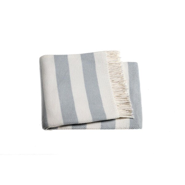 Palacedesigns Cream & Sky Blue Slanted Stripe Fringed Throw Blanket - PA3101456
