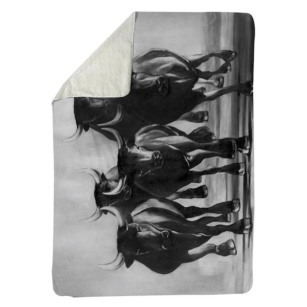 Kd Cuna 60 x 80 in. Group of Bulls At Galops-Sherpa Fleece Blanket - KD2787949